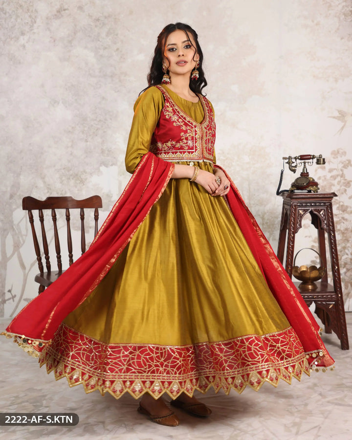 3 Piece Embroidered Frock | 2222-AF-S.KTN - Sha Posh Textile