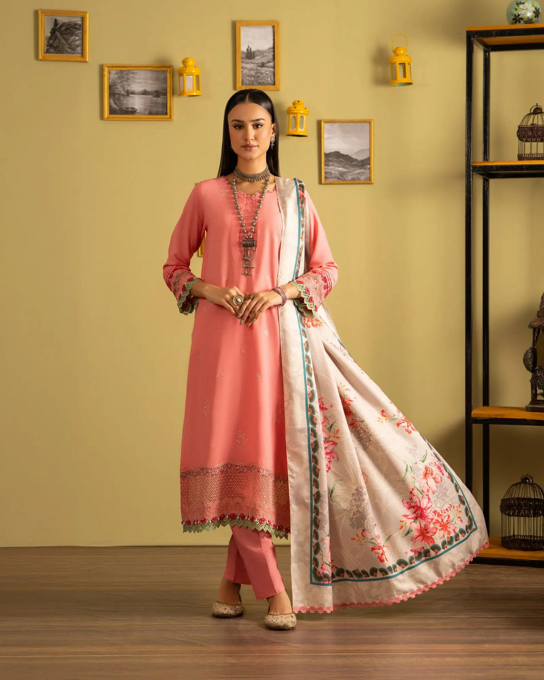 3 Piece - Embroidered Karandi Suit Unstitched | UNFF051-K.LN - Sha Posh Textile