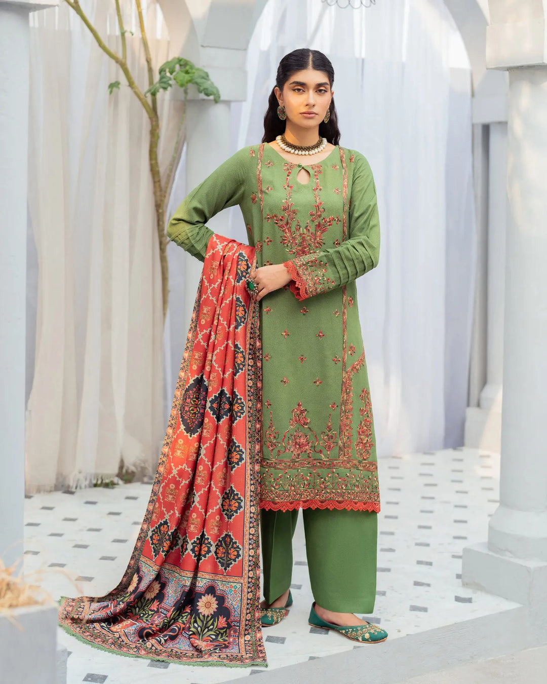 3 Piece - Embroidered Karandi Suit Unstitched | UNFF055-K.LN - Sha Posh Textile