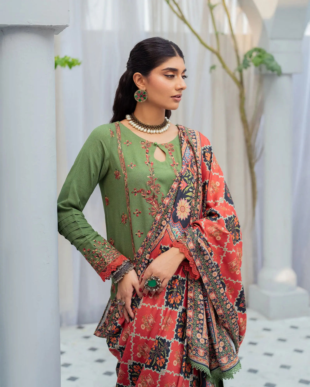 3 Piece - Embroidered Karandi Suit Unstitched | UNFF055-K.LN - Sha Posh Textile