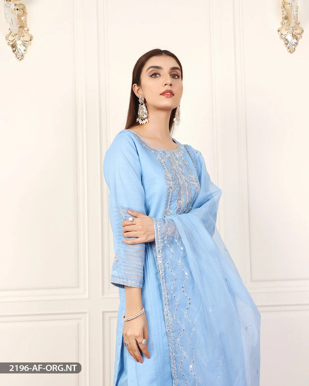 3 Piece Embroidered Organza Net Suit | 2196-AF-B.NET Sha Posh Textile
