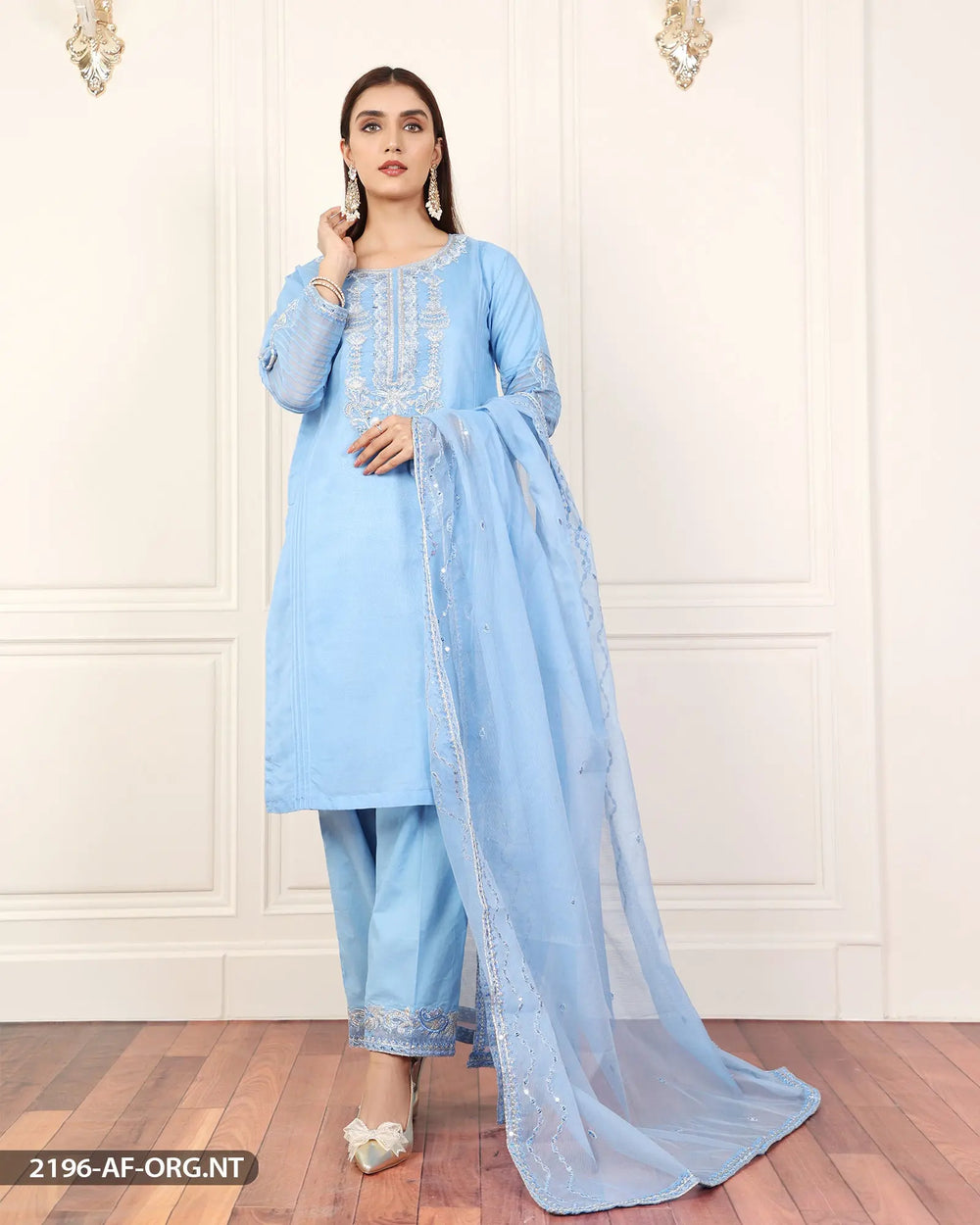 3 Piece Embroidered Organza Net Suit | 2196-AF-B.NET Sha Posh Textile