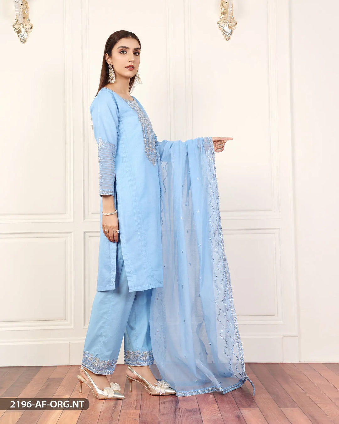 3 Piece Embroidered Organza Net Suit | 2196-AF-B.NET Sha Posh Textile