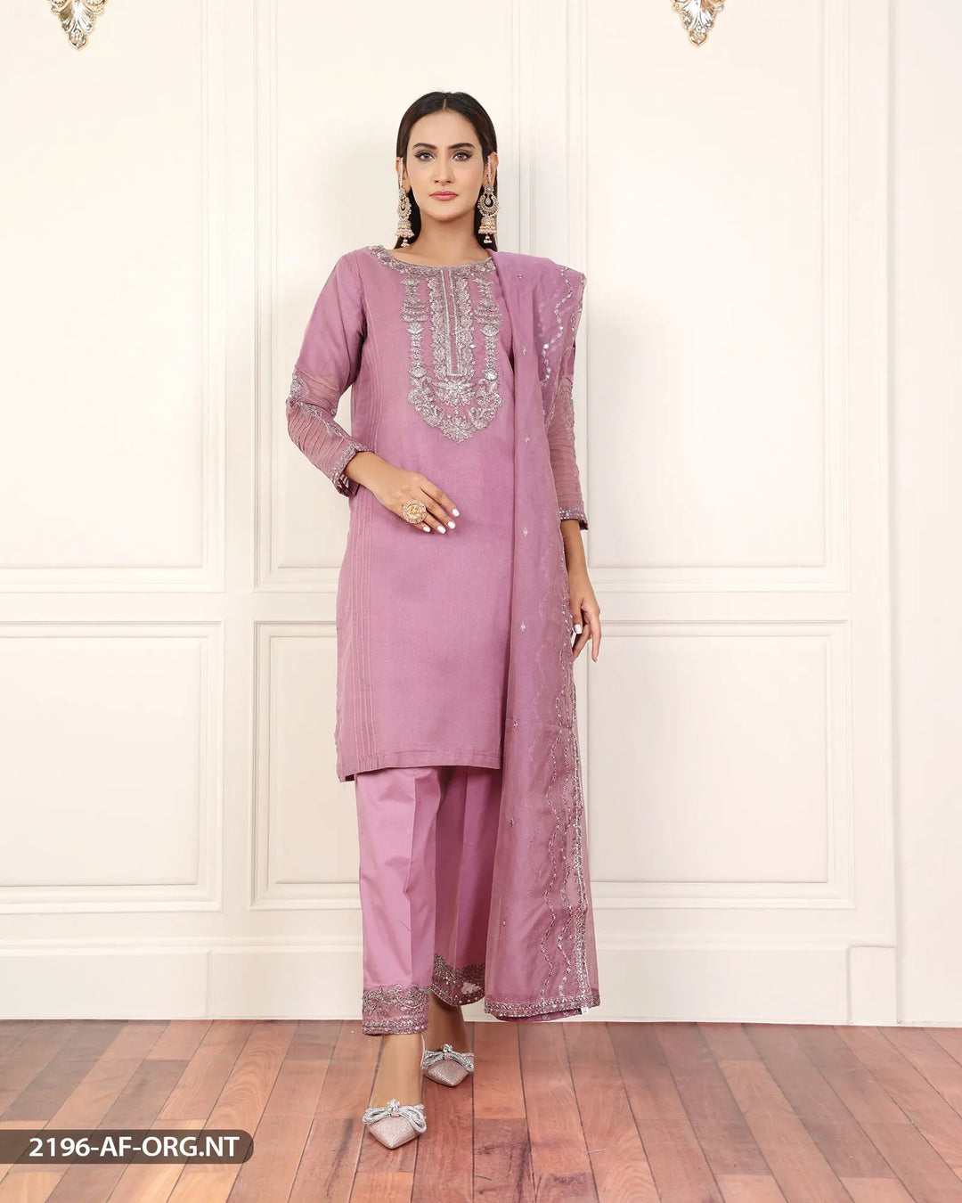 3 Piece Embroidered Organza Net Suit | 2196-AF-B.NET Sha Posh Textile