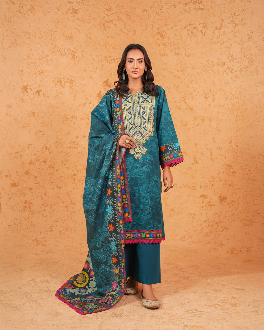 3 Piece - Embroidered Printed Khaddar Suit Unstitched | UNFF026-KD - Sha Posh Textile