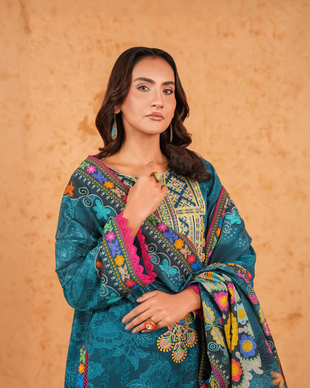 3 Piece - Embroidered Printed Khaddar Suit Unstitched | UNFF026-KD - Sha Posh Textile