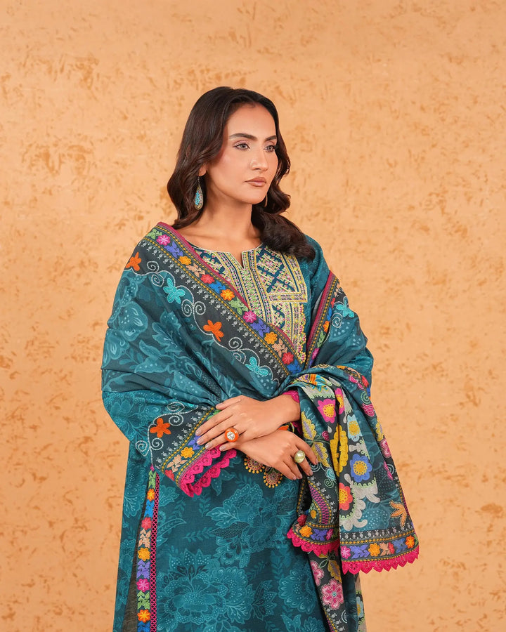 3 Piece - Embroidered Printed Khaddar Suit Unstitched | UNFF026-KD - Sha Posh Textile