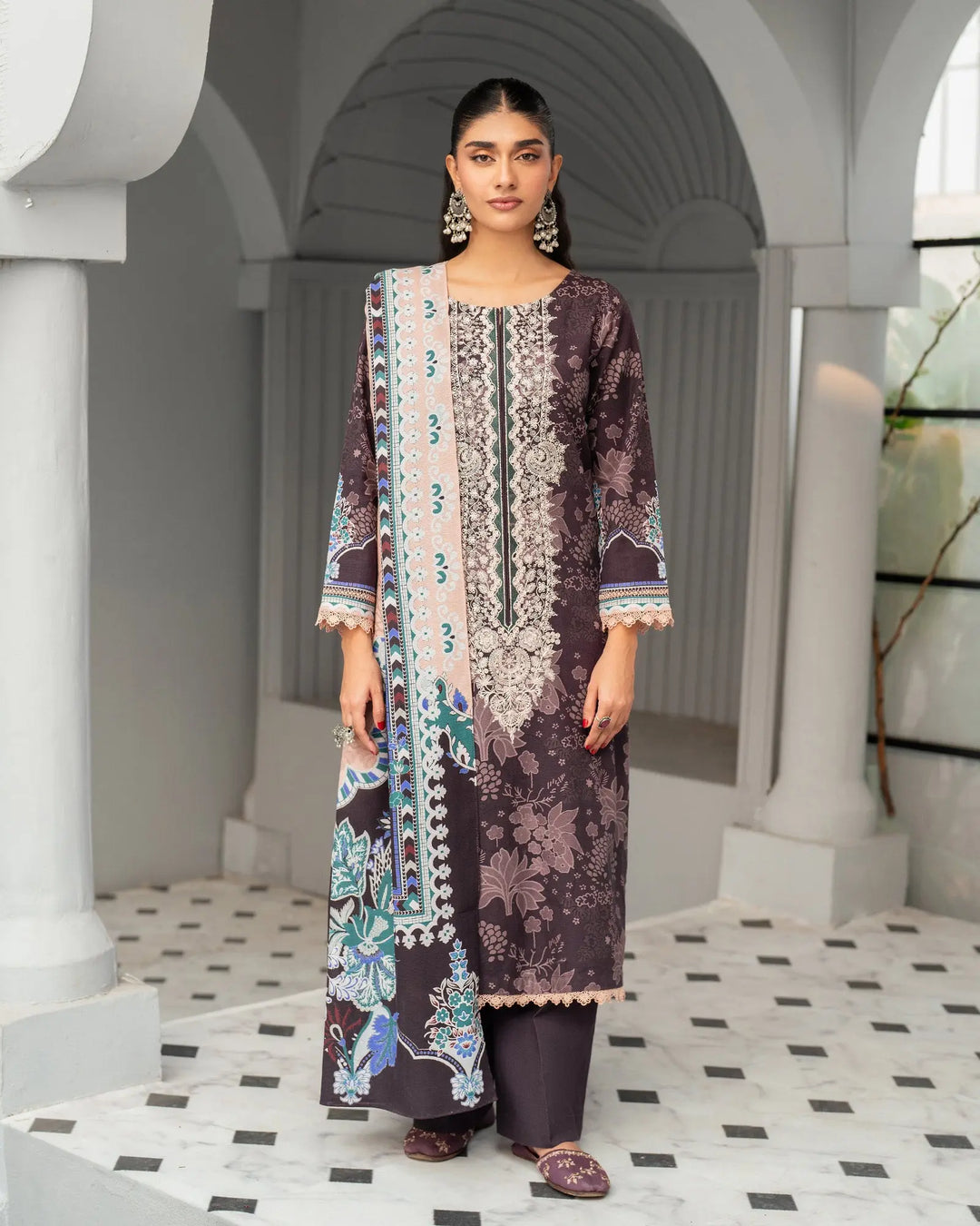 3 Piece - Embroidered Printed Khaddar Suit Unstitched | UNFF032-KD - Sha Posh Textile