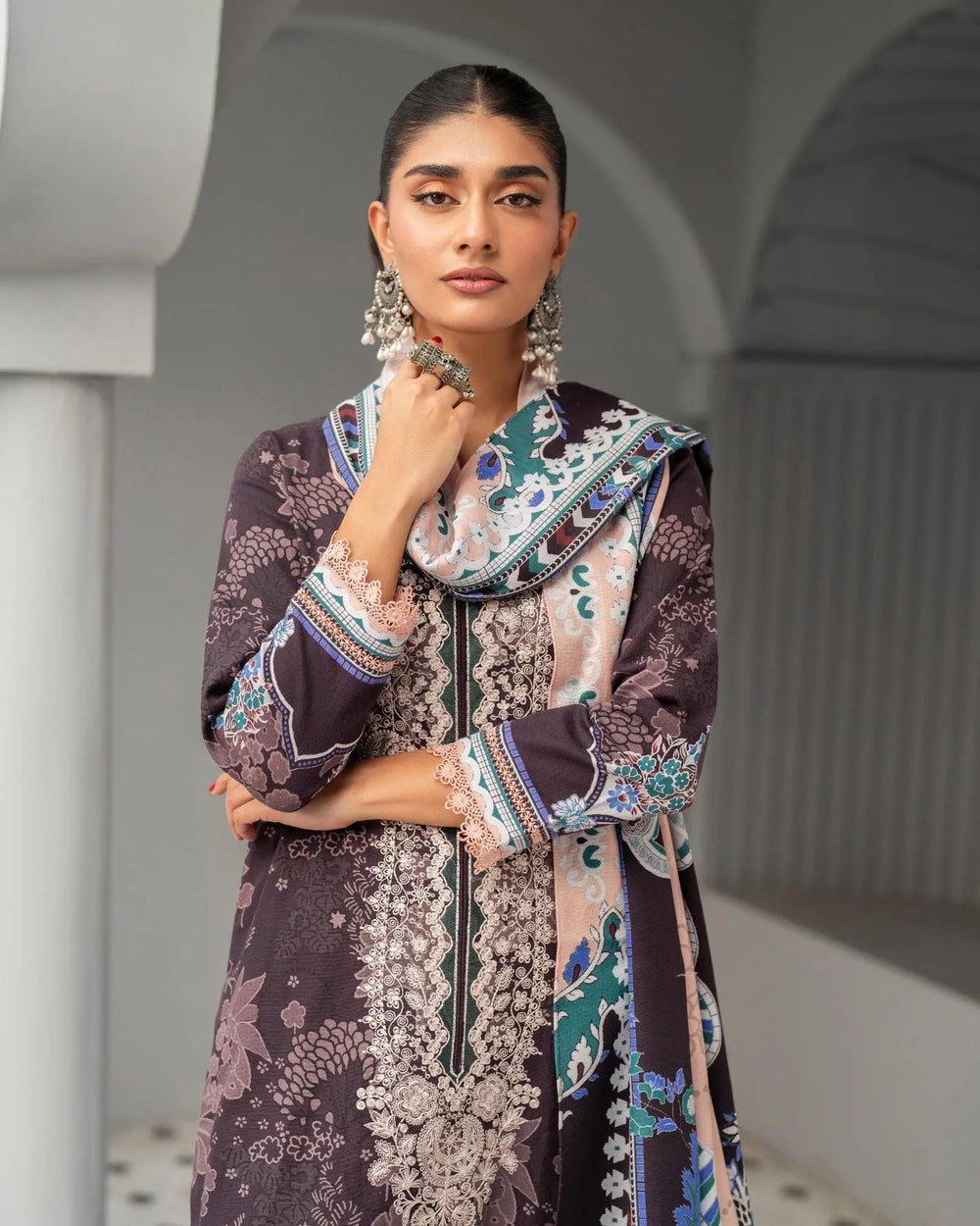 3 Piece - Embroidered Printed Khaddar Suit Unstitched | UNFF032-KD - Sha Posh Textile