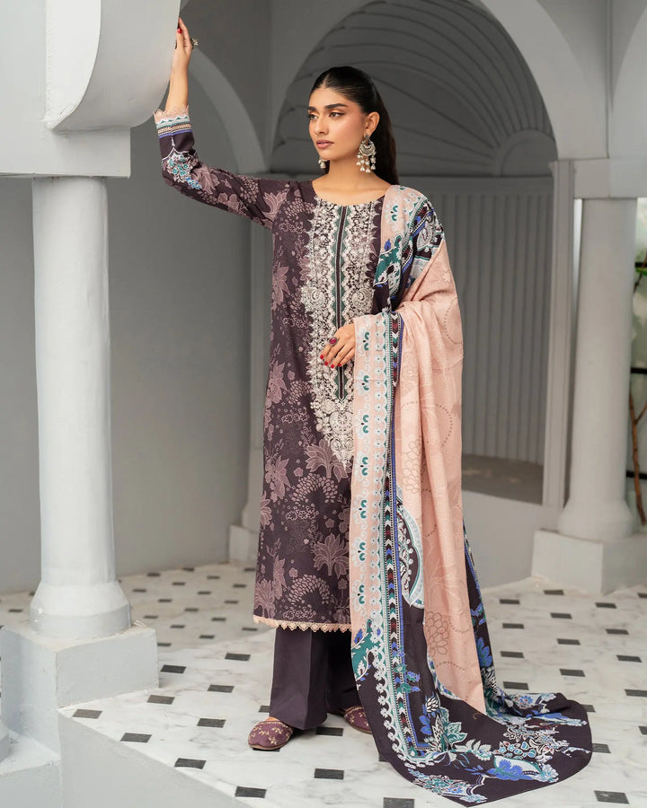 3 Piece - Embroidered Printed Khaddar Suit Unstitched | UNFF032-KD - Sha Posh Textile