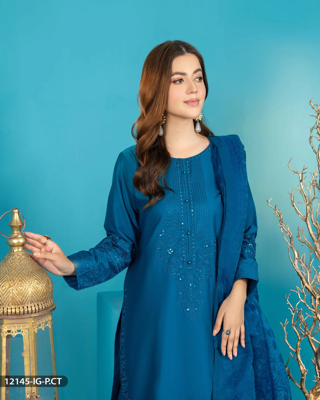 3 Piece Embroidered Suit | 12145-IG-CT.ST - Sha Posh Textile