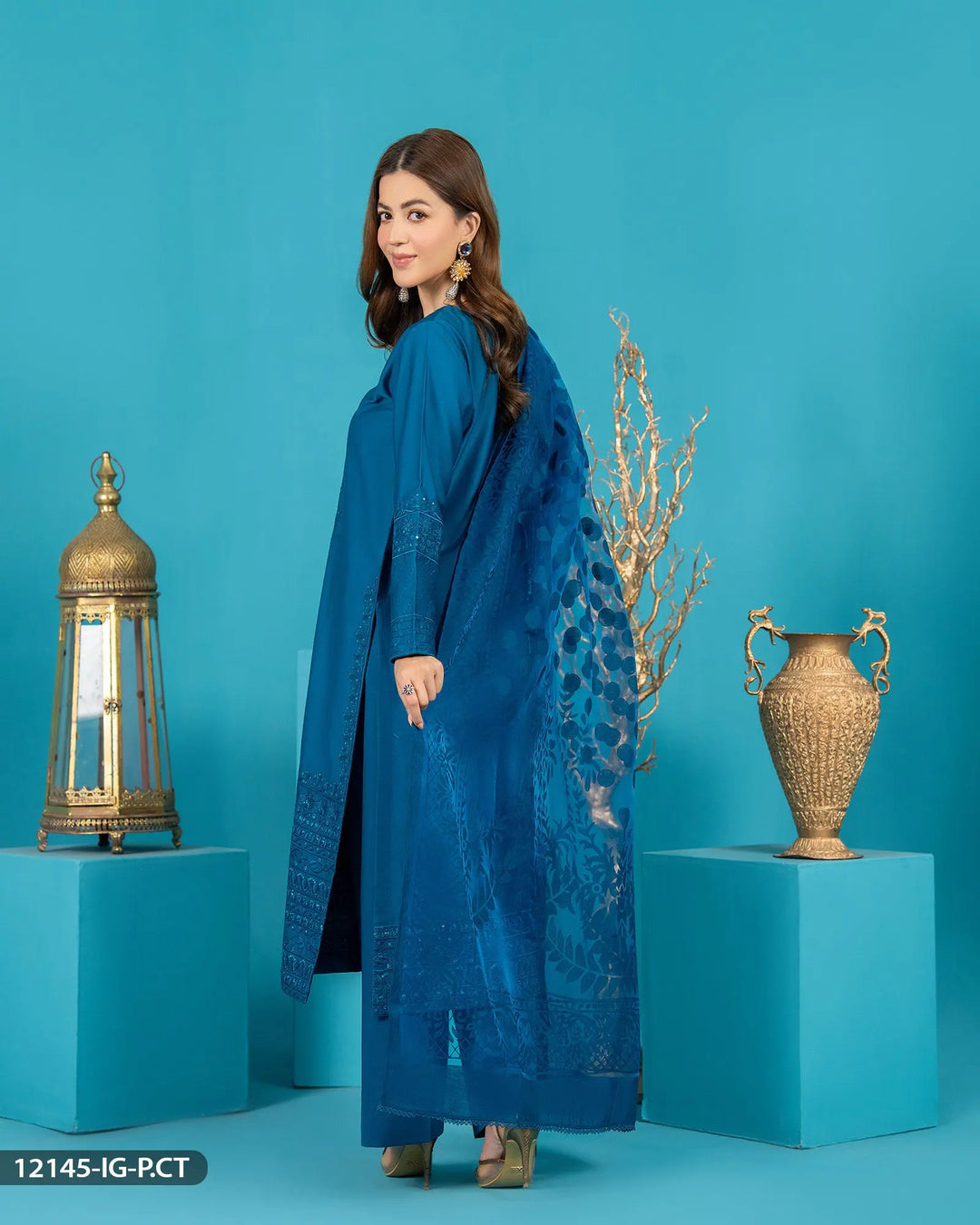 3 Piece Embroidered Suit | 12145-IG-CT.ST - Sha Posh Textile