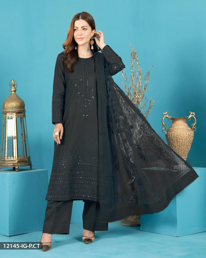 3 Piece Embroidered Suit | 12145-IG-CT.ST - Sha Posh Textile
