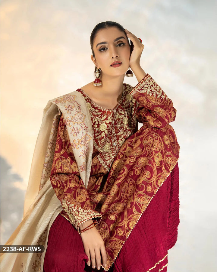 3 Piece Embroidered Suit | 2238-AF-RWS - Sha Posh Textile