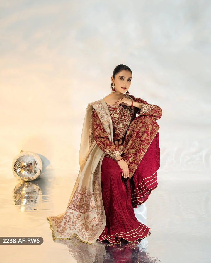 3 Piece Embroidered Suit | 2238-AF-RWS - Sha Posh Textile
