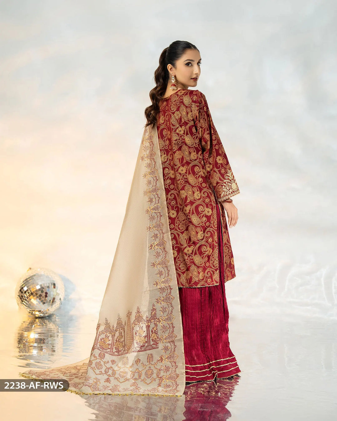 3 Piece Embroidered Suit | 2238-AF-RWS - Sha Posh Textile