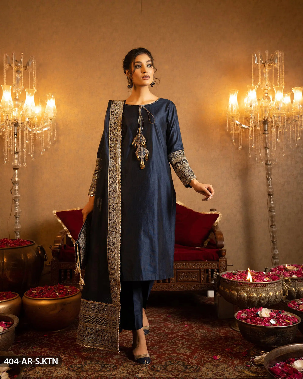 3 Piece Embroidered Suit | 404-AR-S.KTN Sha Posh Textile