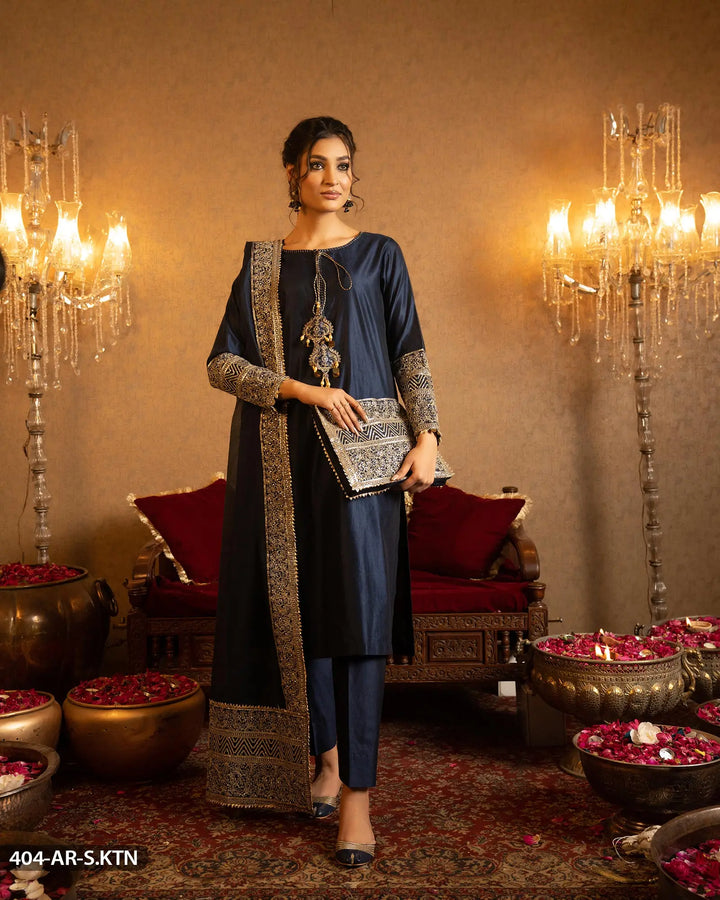 3 Piece Embroidered Suit | 404-AR-S.KTN Sha Posh Textile