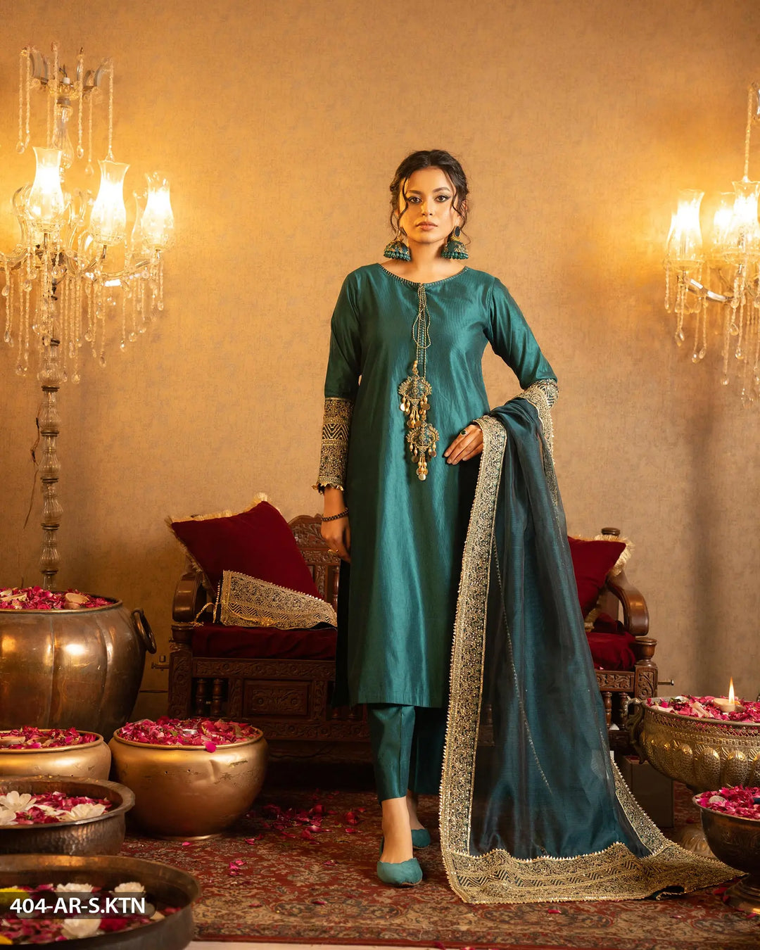 3 Piece Embroidered Suit | 404-AR-S.KTN Sha Posh Textile