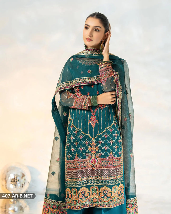 3 Piece Embroidered Suit | 407-AR-B.NET - Sha Posh Textile