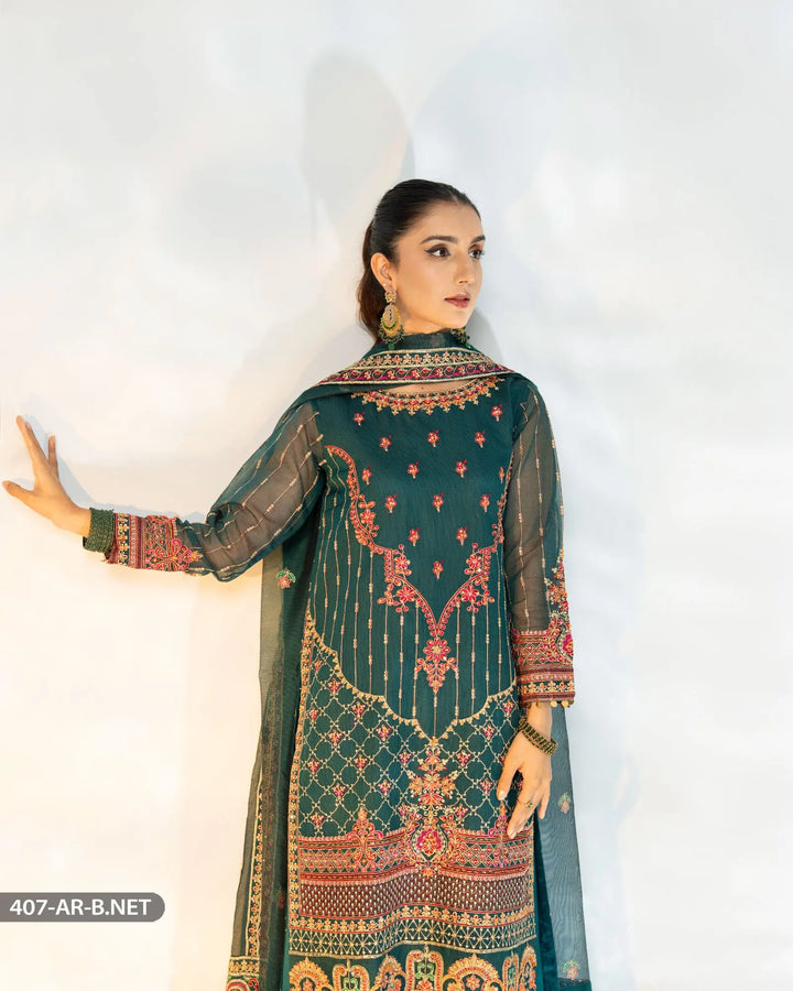 3 Piece Embroidered Suit | 407-AR-B.NET - Sha Posh Textile