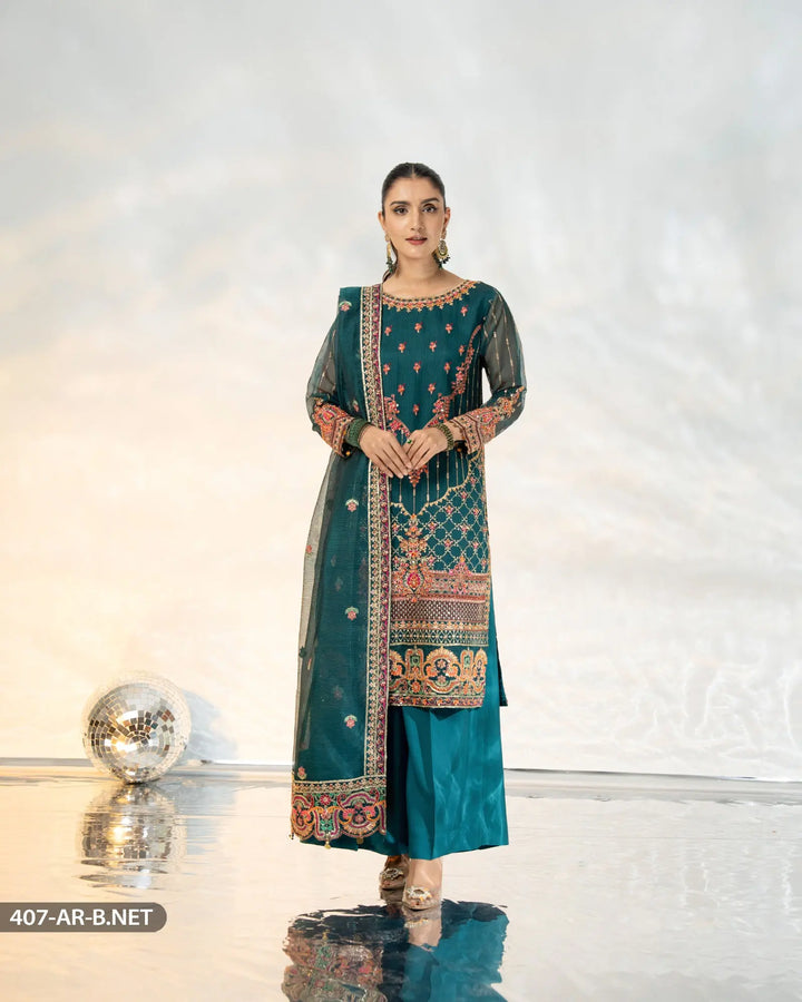 3 Piece Embroidered Suit | 407-AR-B.NET - Sha Posh Textile