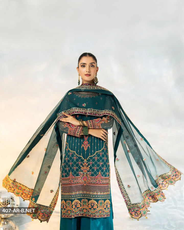 3 Piece Embroidered Suit | 407-AR-B.NET - Sha Posh Textile