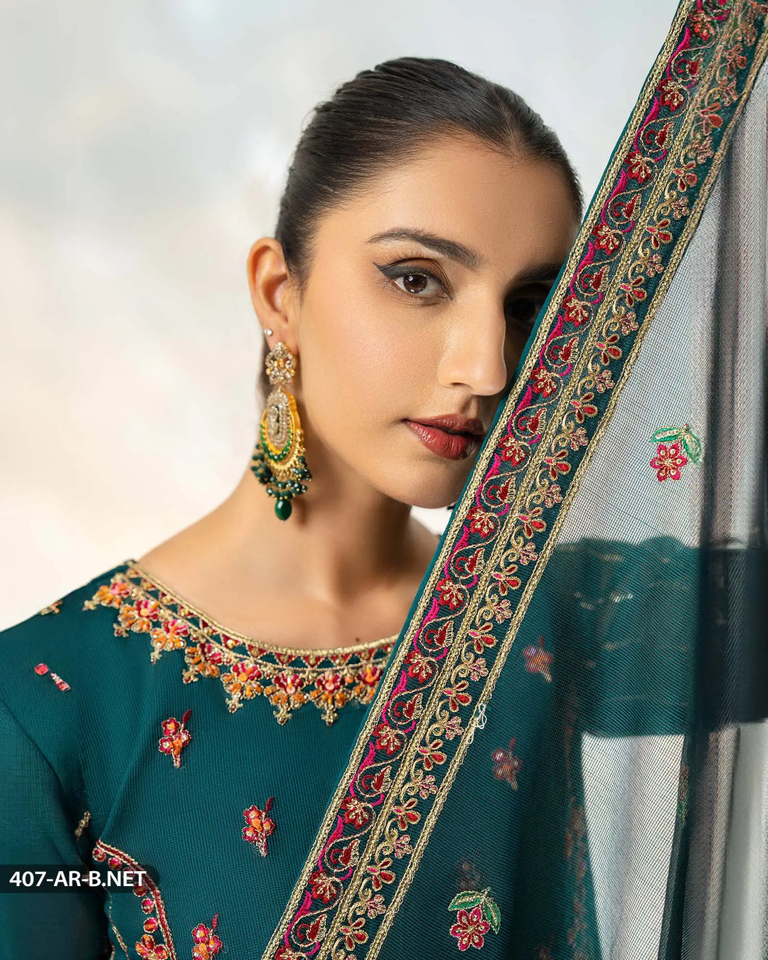 3 Piece Embroidered Suit | 407-AR-B.NET - Sha Posh Textile