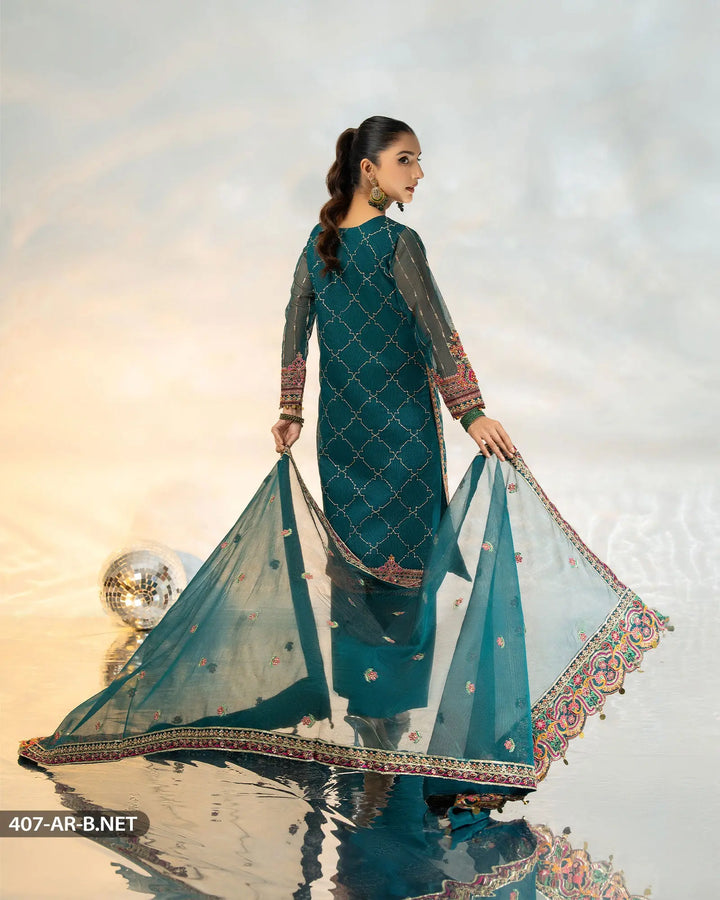 3 Piece Embroidered Suit | 407-AR-B.NET - Sha Posh Textile