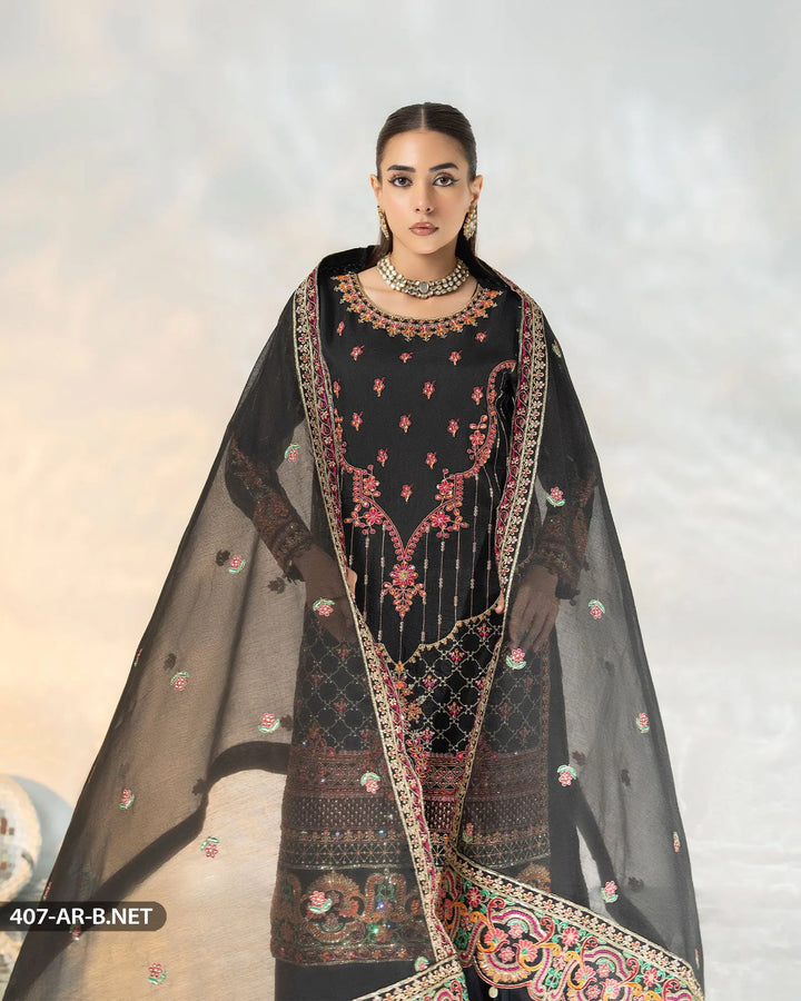 3 Piece Embroidered Suit | 407-AR-B.NET - Sha Posh Textile