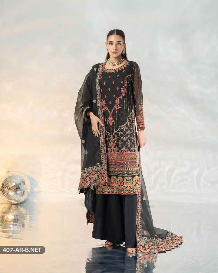 3 Piece Embroidered Suit | 407-AR-B.NET - Sha Posh Textile