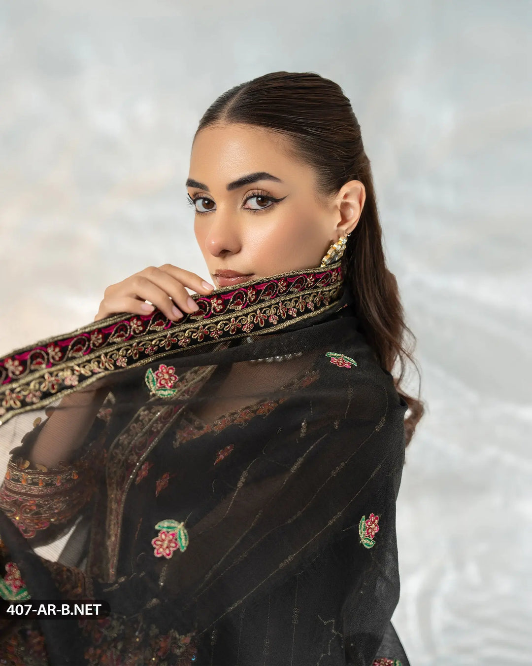 3 Piece Embroidered Suit | 407-AR-B.NET - Sha Posh Textile