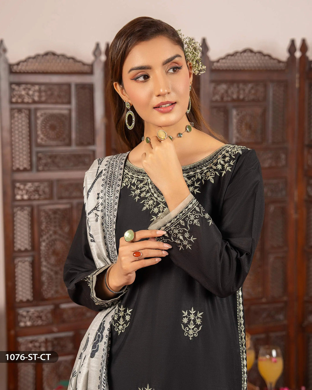 3 Piece Jacquard Cotton Suit | 1076-ST-J.CT - Sha Posh Textile