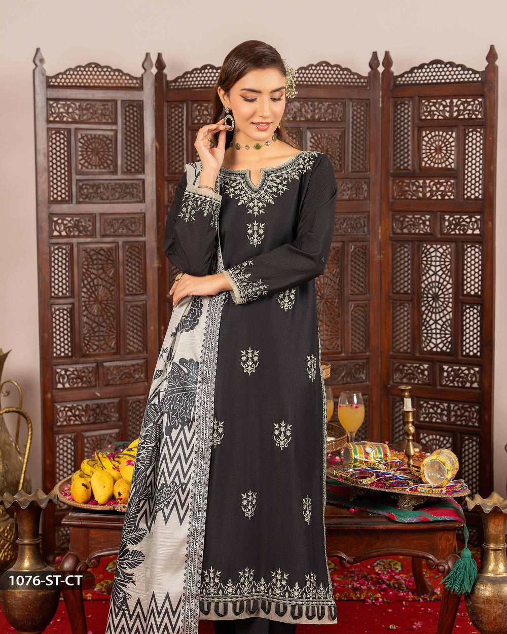 3 Piece Jacquard Cotton Suit | 1076-ST-J.CT - Sha Posh Textile