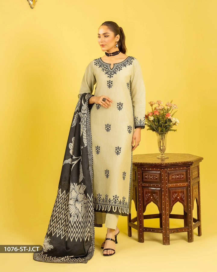 3 Piece Jacquard Cotton Suit | 1076-ST-J.CT - Sha Posh Textile