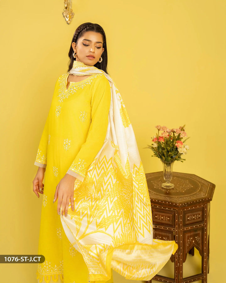 3 Piece Jacquard Cotton Suit | 1076-ST-J.CT - Sha Posh Textile