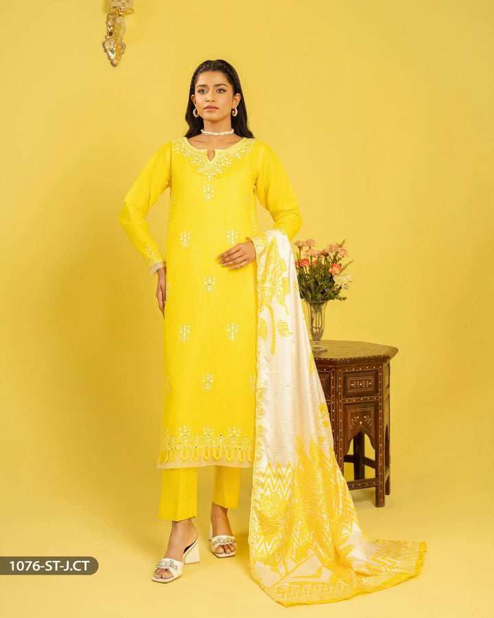 3 Piece Jacquard Cotton Suit | 1076-ST-J.CT - Sha Posh Textile