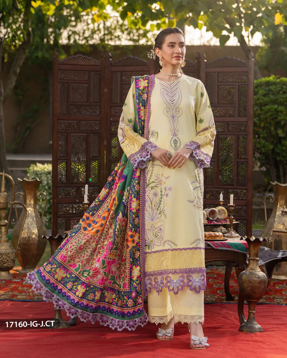 3 Piece Jacquard Cotton Suit | 17160-IG-J.CT - Sha Posh Textile