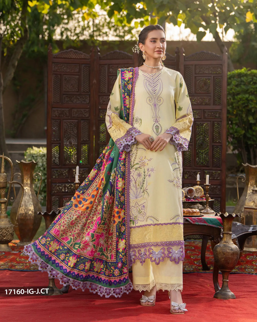 3 Piece Jacquard Cotton Suit | 17160-IG-J.CT - Sha Posh Textile