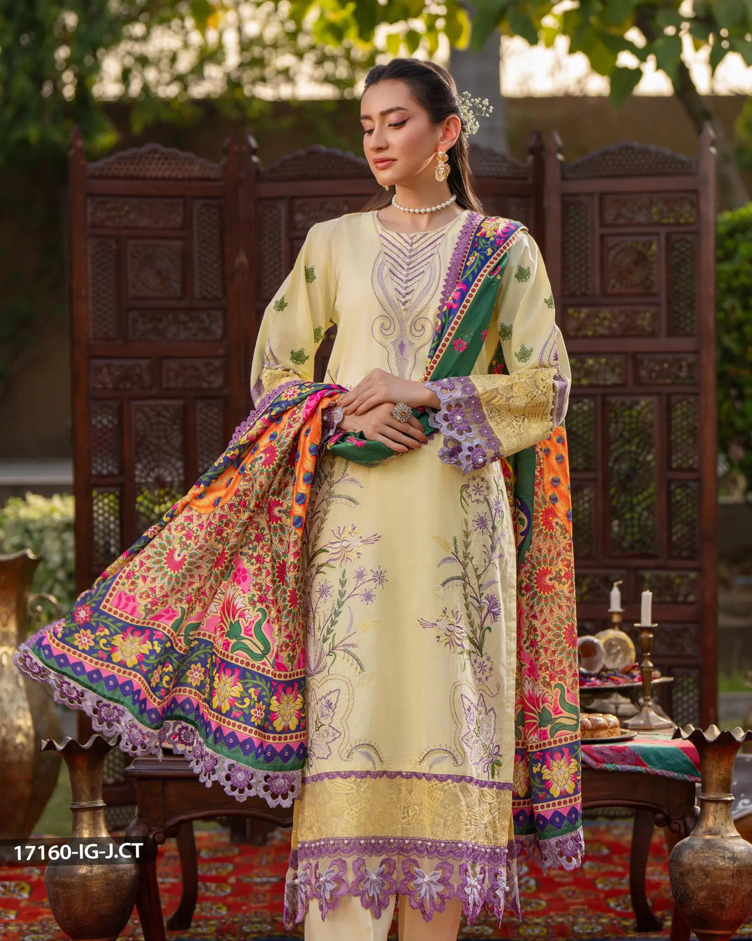 3 Piece Jacquard Cotton Suit | 17160-IG-J.CT - Sha Posh Textile