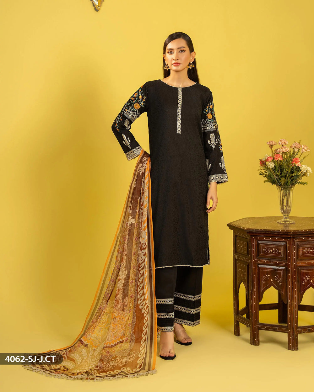3 Piece Jacquard Cotton Suit | 4062-SJ-J.CT - Sha Posh Textile