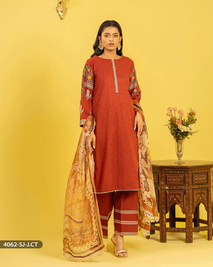 3 Piece Jacquard Cotton Suit | 4062-SJ-J.CT - Sha Posh Textile
