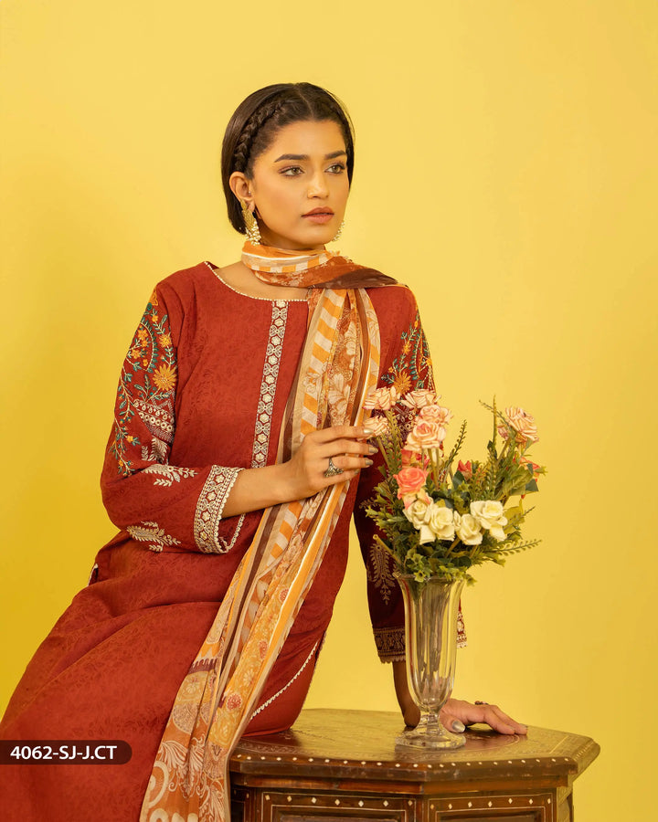 3 Piece Jacquard Cotton Suit | 4062-SJ-J.CT - Sha Posh Textile