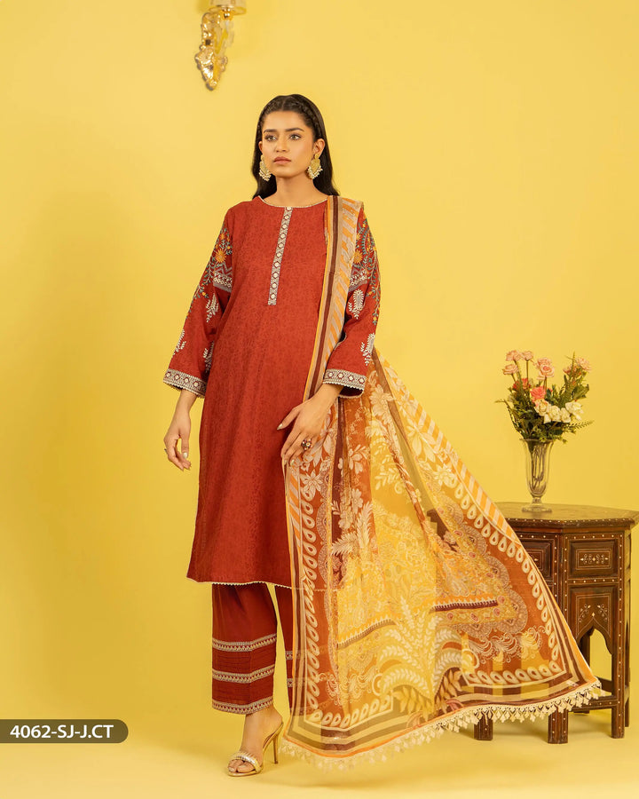 3 Piece Jacquard Cotton Suit | 4062-SJ-J.CT - Sha Posh Textile