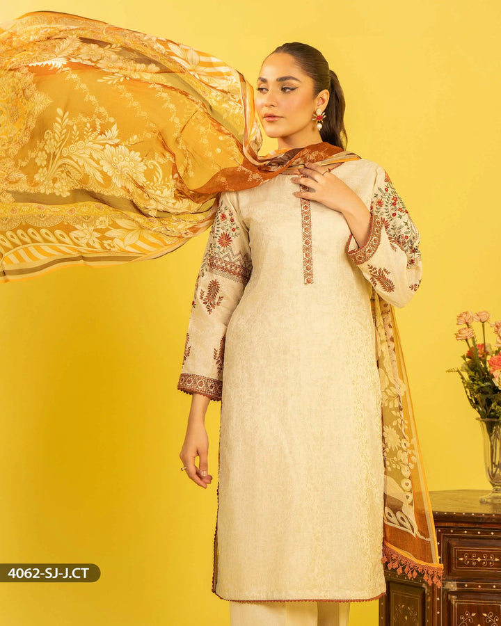 3 Piece Jacquard Cotton Suit | 4062-SJ-J.CT - Sha Posh Textile