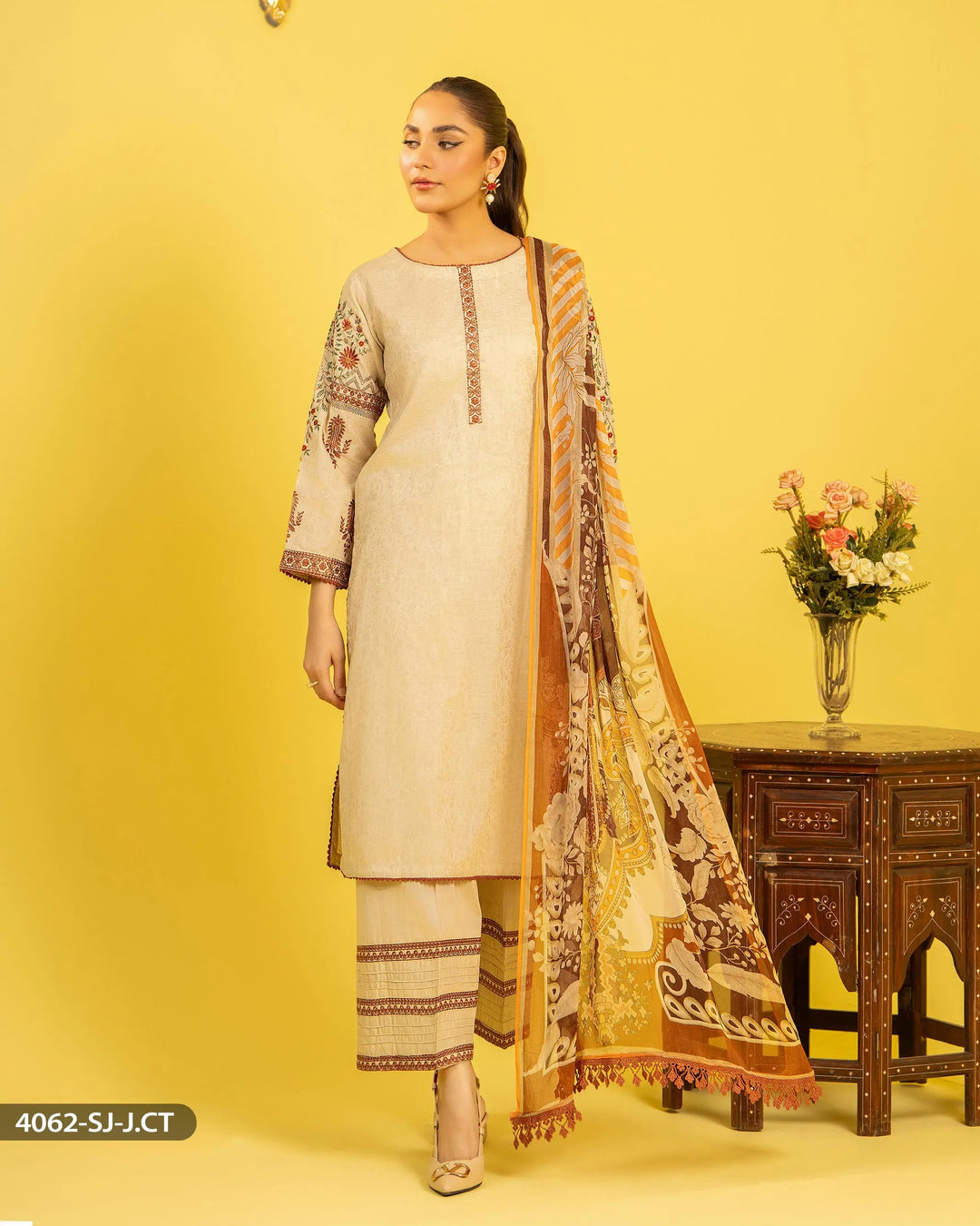 3 Piece Jacquard Cotton Suit | 4062-SJ-J.CT - Sha Posh Textile