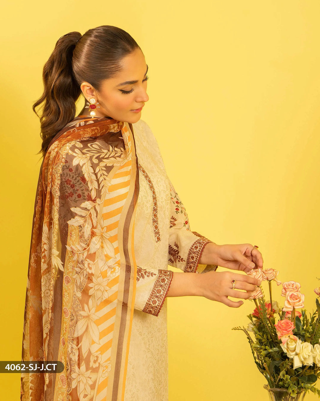 3 Piece Jacquard Cotton Suit | 4062-SJ-J.CT - Sha Posh Textile