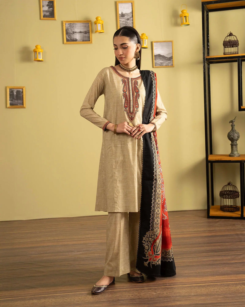 3 Piece Khaddar Suit Stitched | 16304-IG-KD - Sha Posh Textile