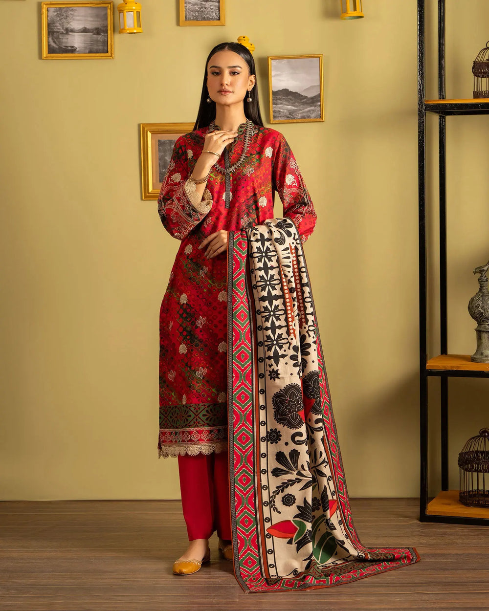 3 Piece Khaddar Suit Stitched | 16388-IG-KD - Sha Posh Textile