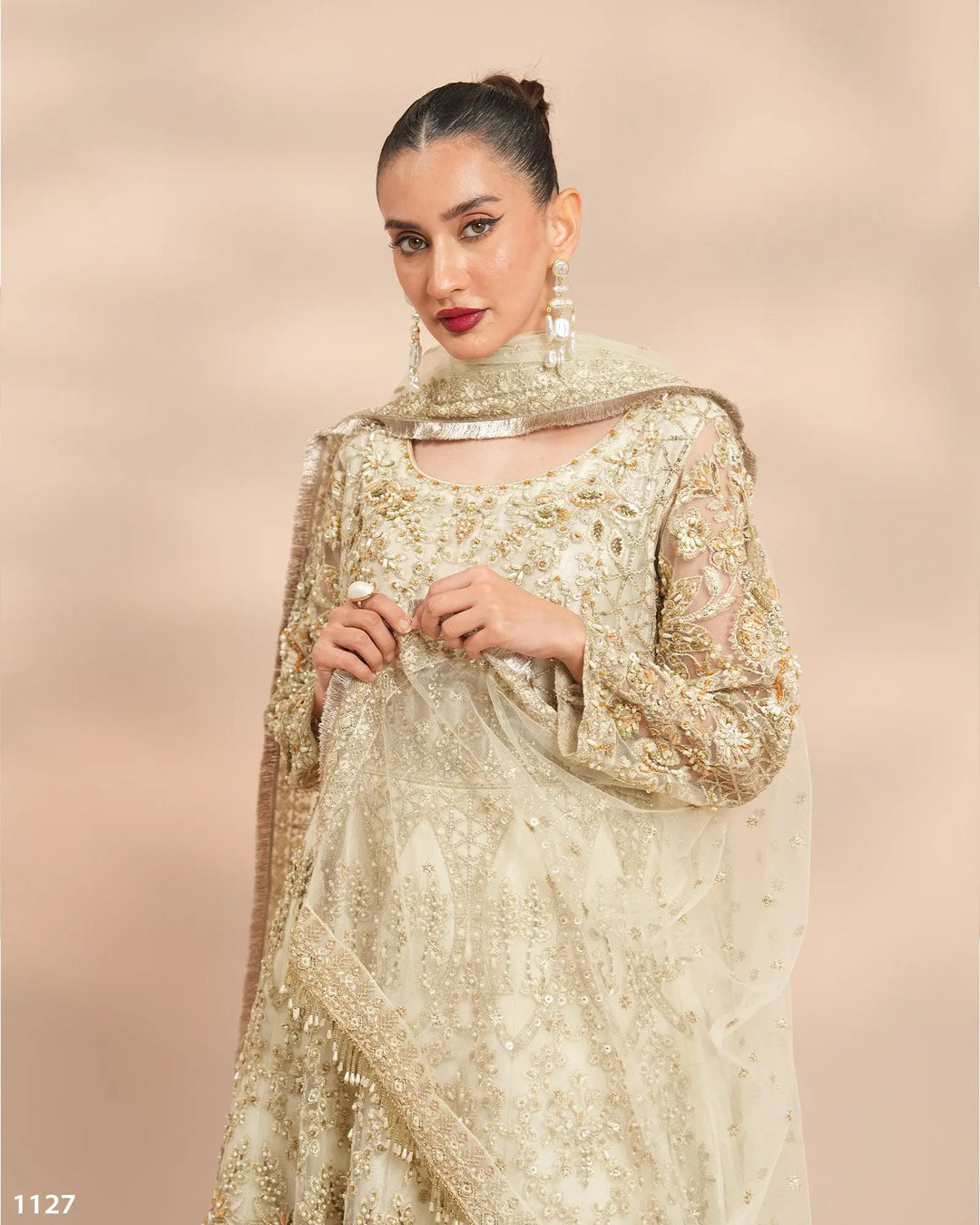3 Piece Net Maxi Stitched | 1127-ST-NT - Sha Posh Textile